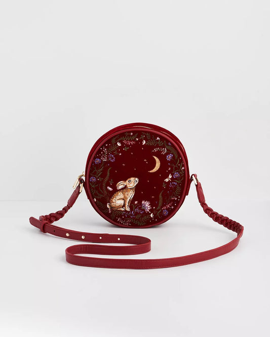 Sac bandoulière rouge Fable England – Lapin brodé & fleurs