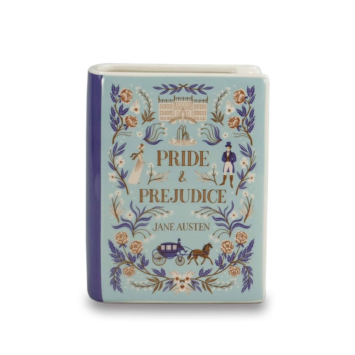 Vase en forme de livre Orgueil et Préjugés de Jane Austen, illustrations florales, 14 cm