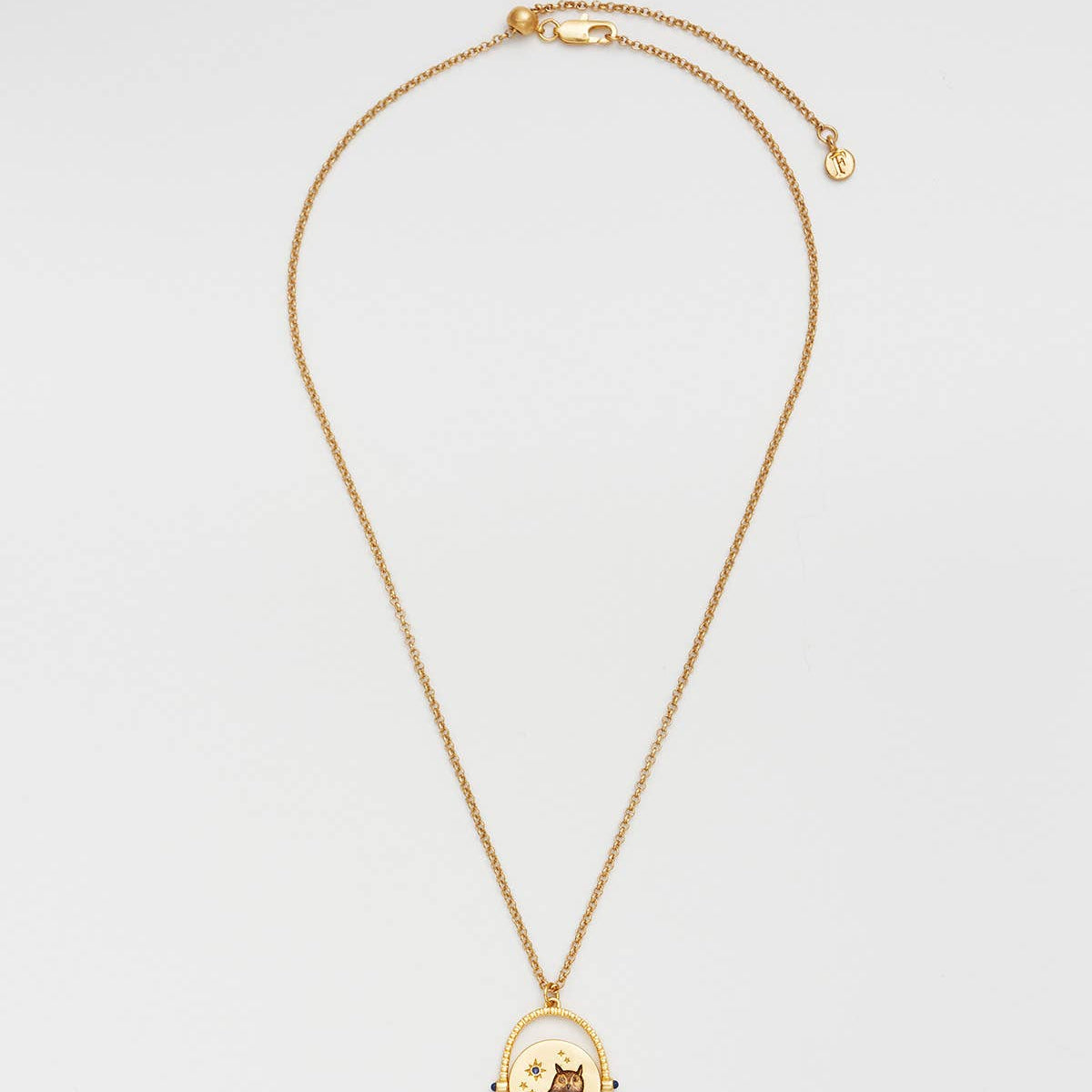 Collier pendentif Hibou rotatif - Fable England - plaqué or
