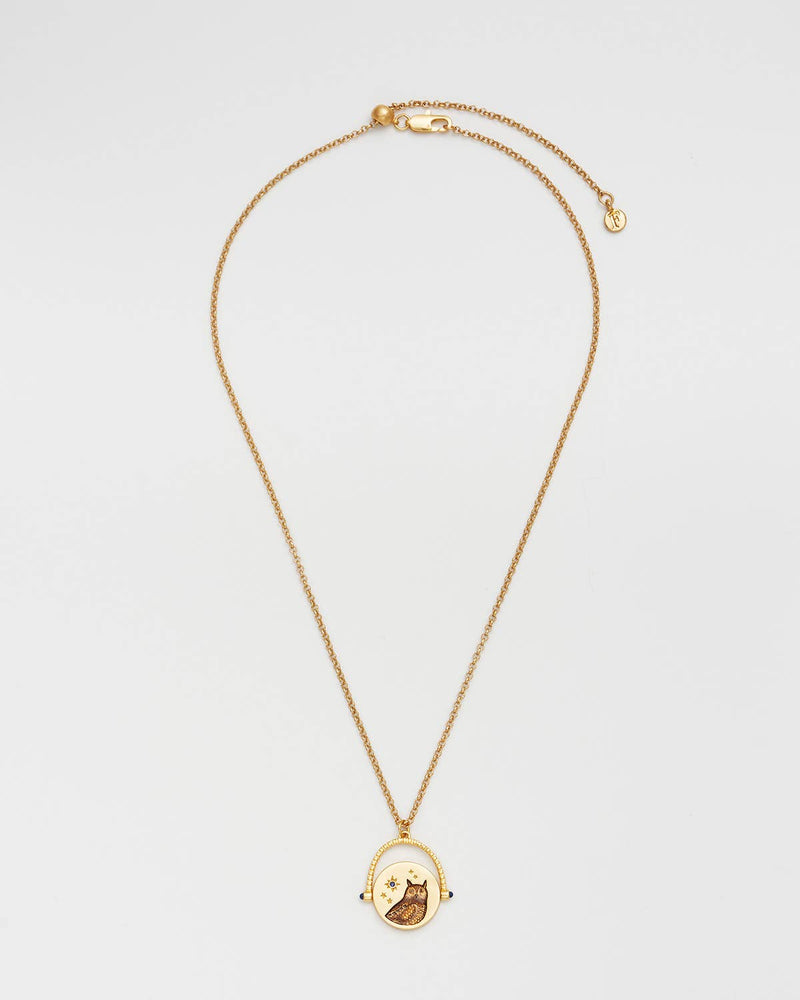 Collier pendentif Hibou rotatif - Fable England - plaqué or