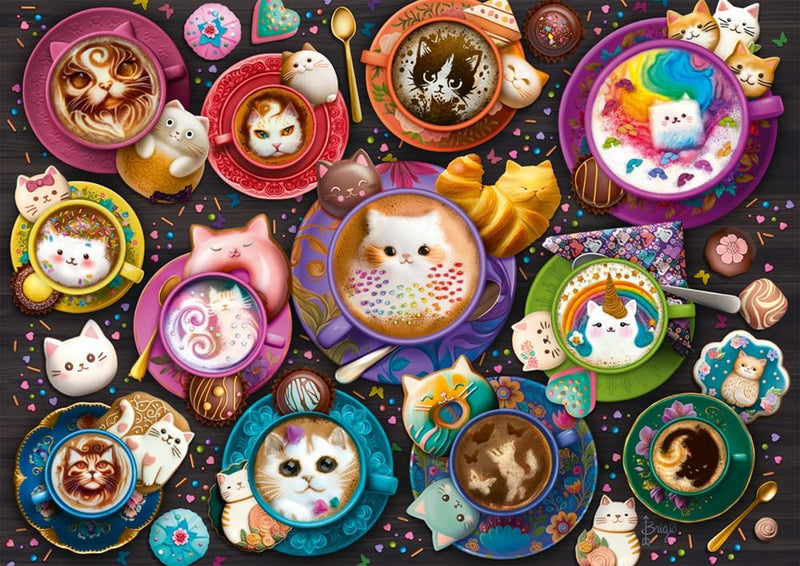 Puzzle Schmidt 500 pièces - Tasses de café et chats - Chat-puccino