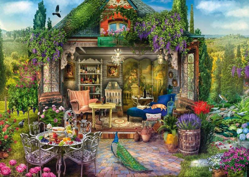 Puzzle Schmidt 1000 pièces – Jardin de campagne et terrasse fleurie
