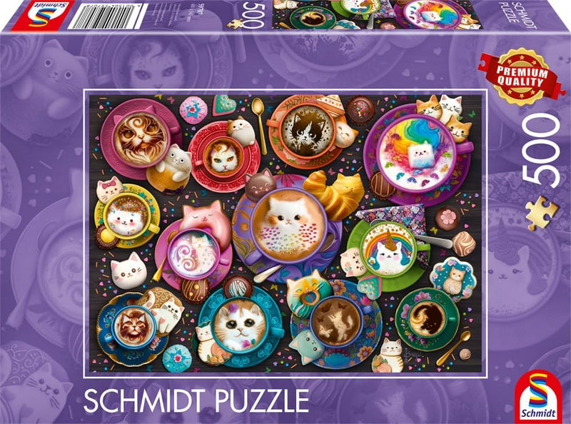 Puzzle Schmidt 500 pièces - Tasses de café et chats - Chat-puccino