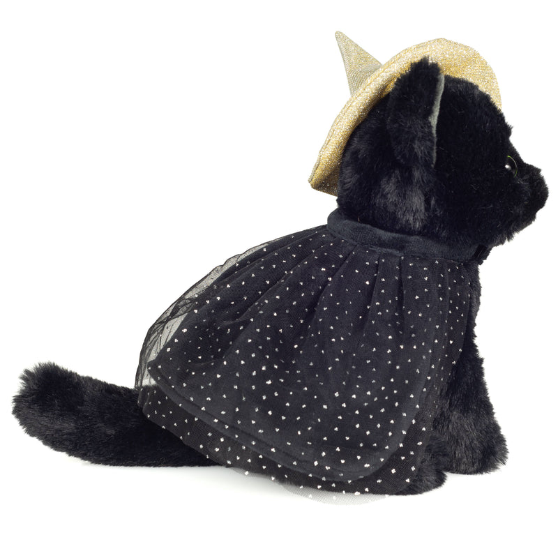 Peluche Teddy Hermann – Chat d’Halloween avec chapeau scintillant – 20 cm