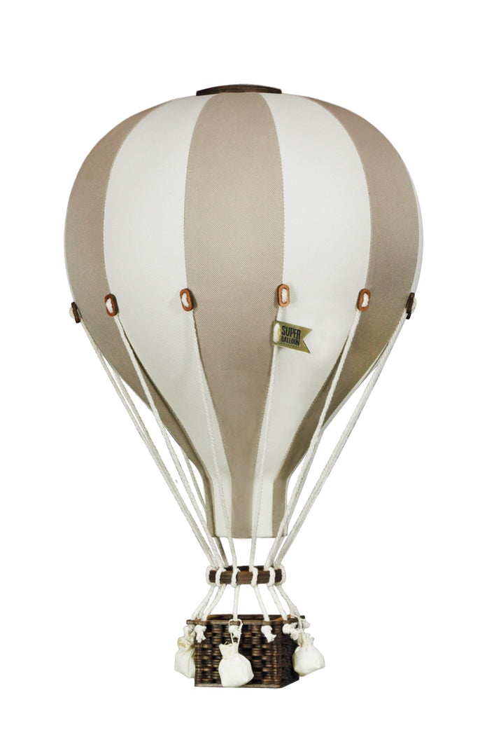 Montgolfière en tissu décorative à suspendre, de couleur beige et blanche