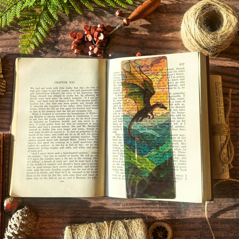 Marque-page effet vitrail « Dragon sur la montagne »