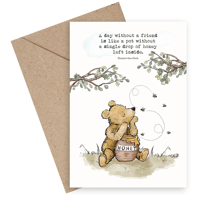 Carte illustrée Winnie l’Ourson – Amitié & Miel – Format A6