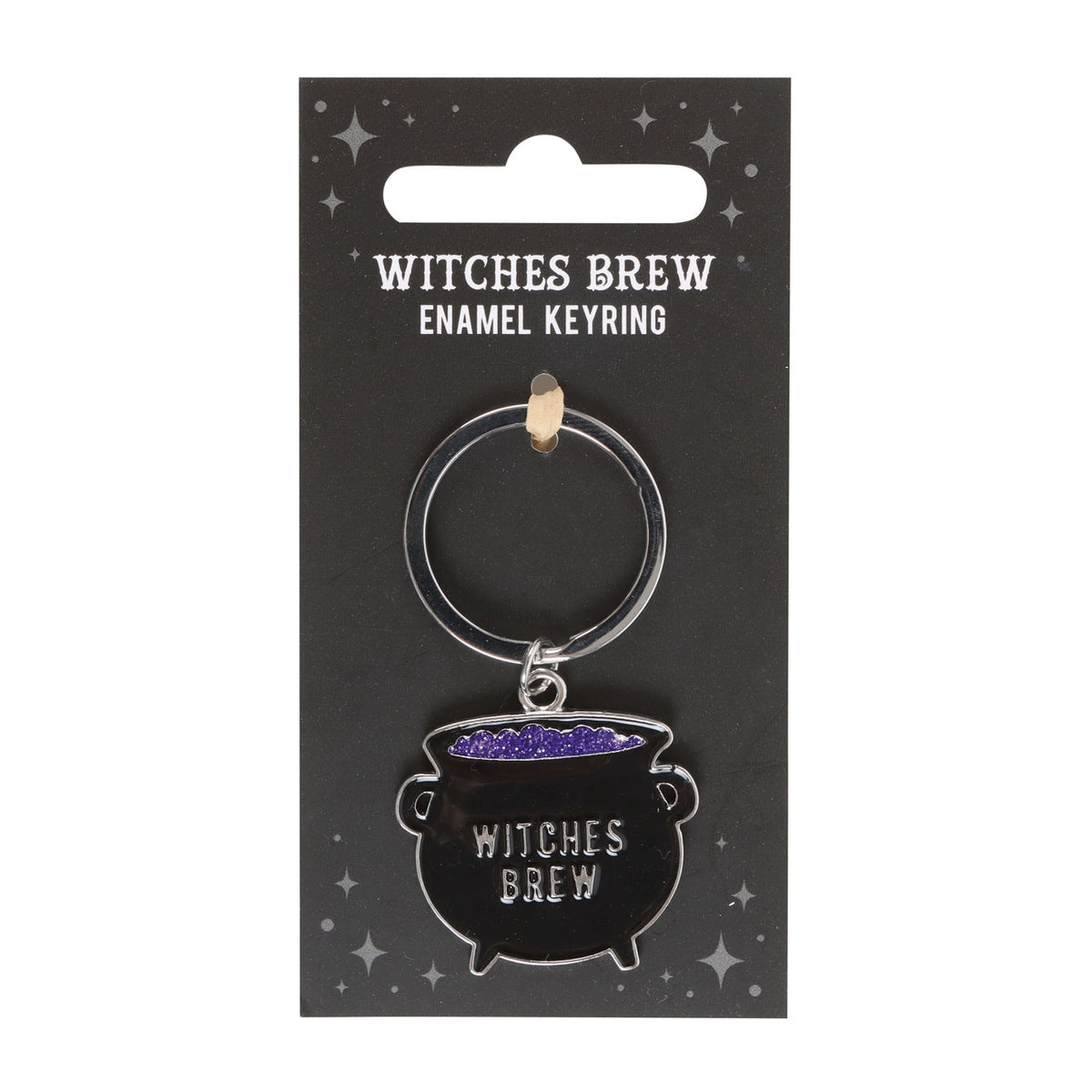 Porte-clés chaudron “Witches Brew” – Métal émaillé noir et violet pailleté