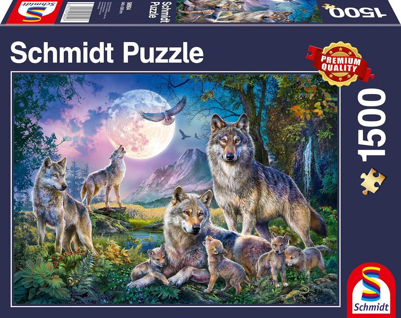 Puzzle Schmidt 1500 pièces – Meute de loups sous la lune