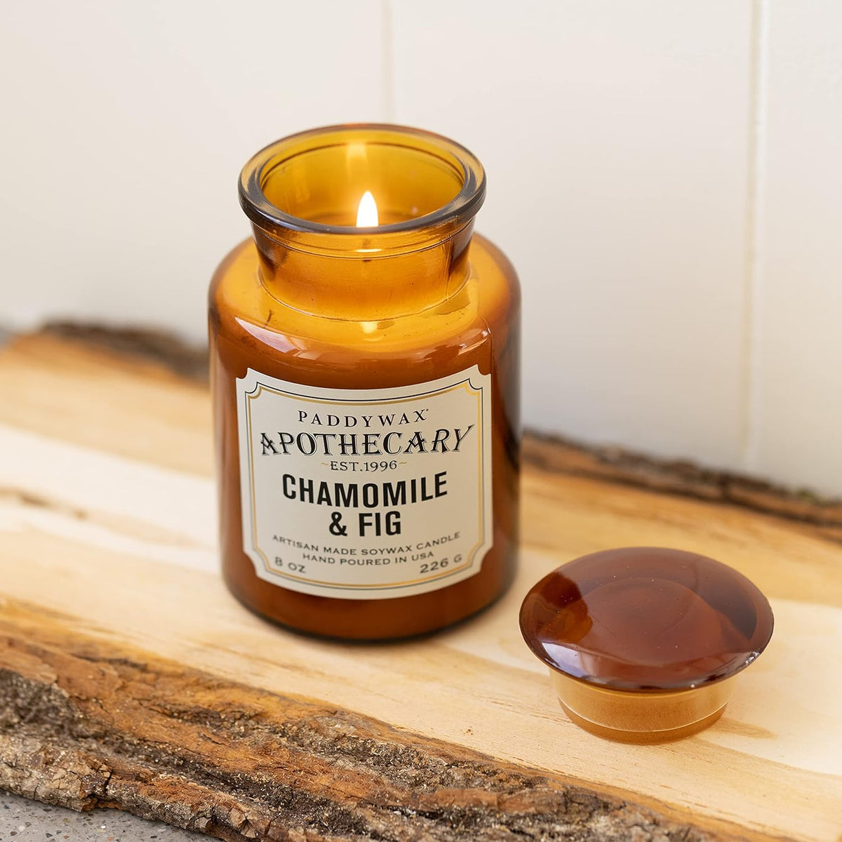 Bougie Parfumée Apothicaire Camomille & Figue 226 g – Verre Ambré Vintage