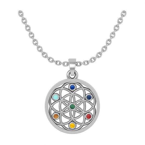 Collier Fleur de Vie 7 Chakras en Argent 925 Rhodié – Pendentif Énergétique
