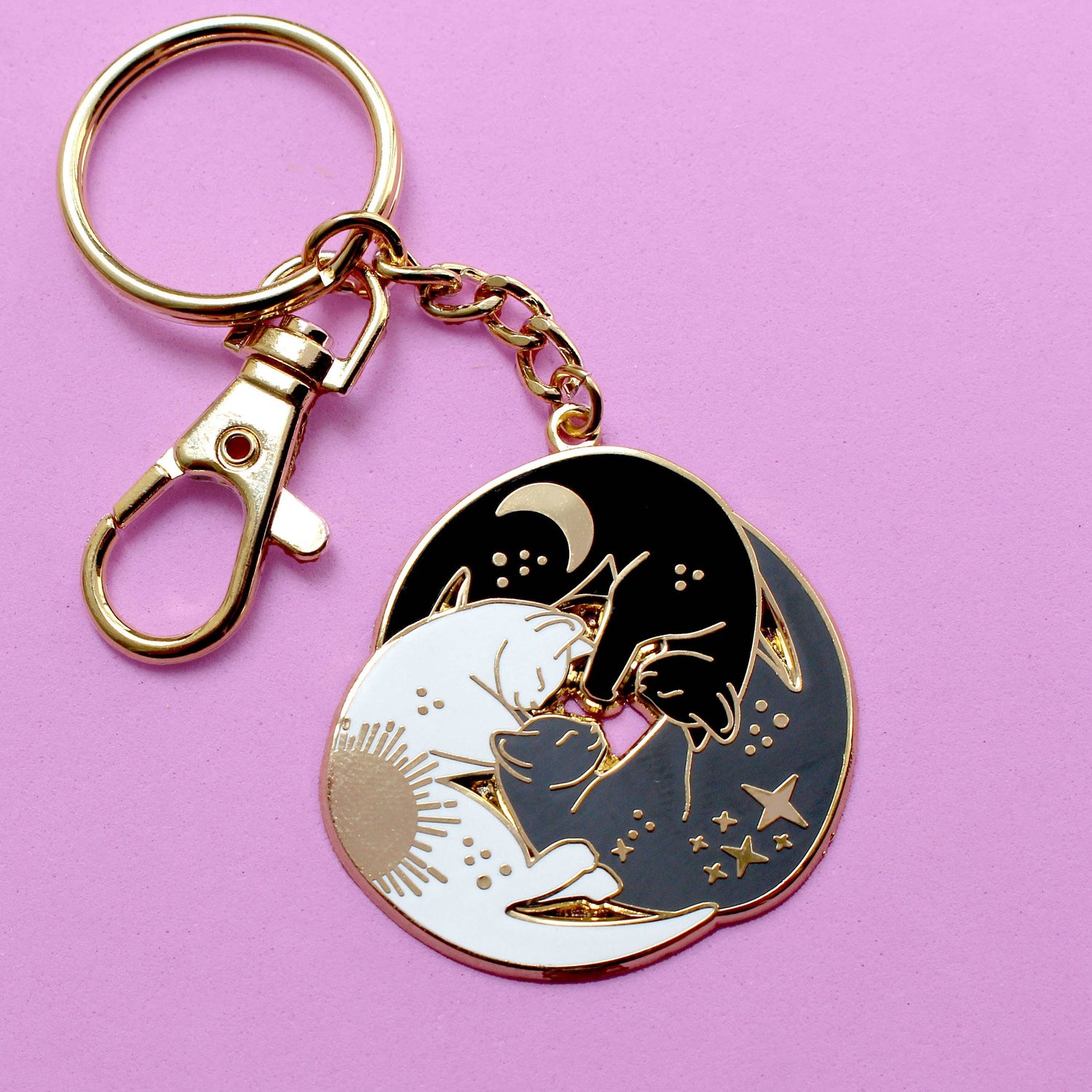 Porte-clés – Trio de chats Soleil, Lune et Étoiles