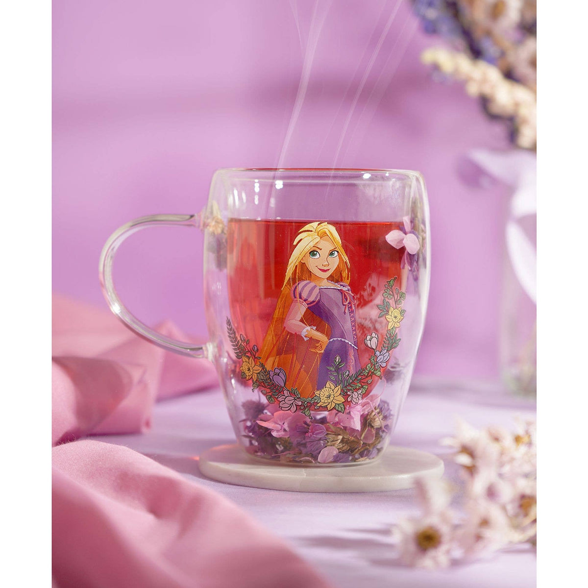Mug en verre décoratif floral pastel Disney Princesse - Raiponce