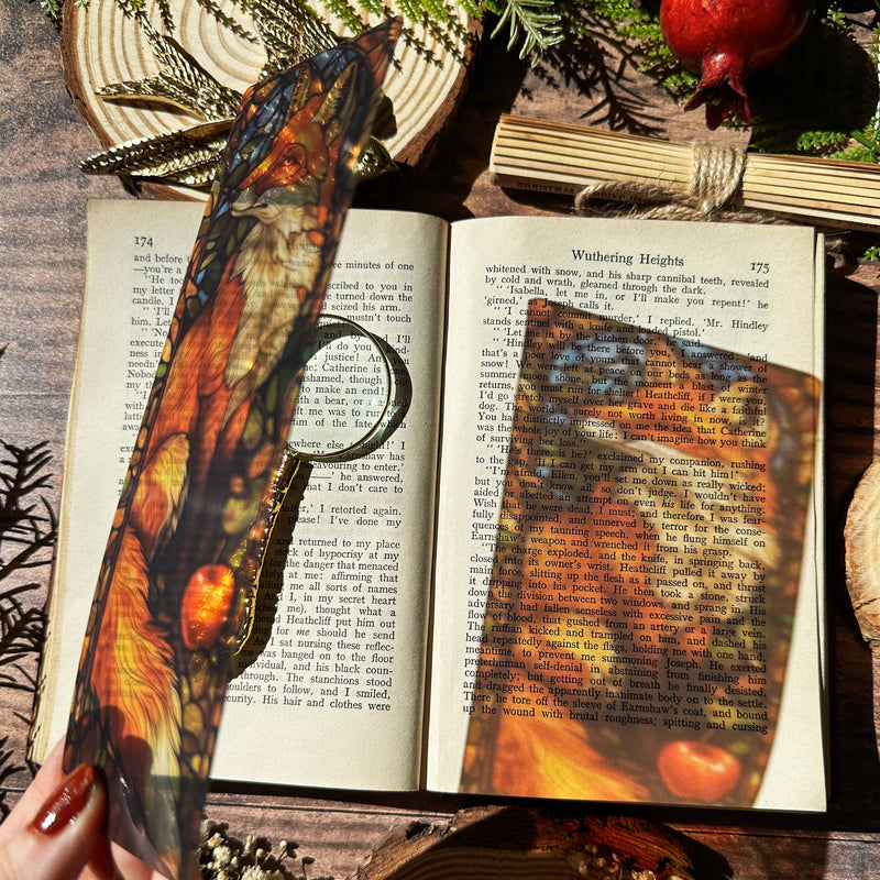Marque-page vitrail – Renard rouge en forêt – Collection Sonnet & Fable
