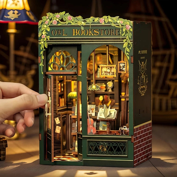 Book Nook Librairie du Hibou – Serre livre à assembler avec LED