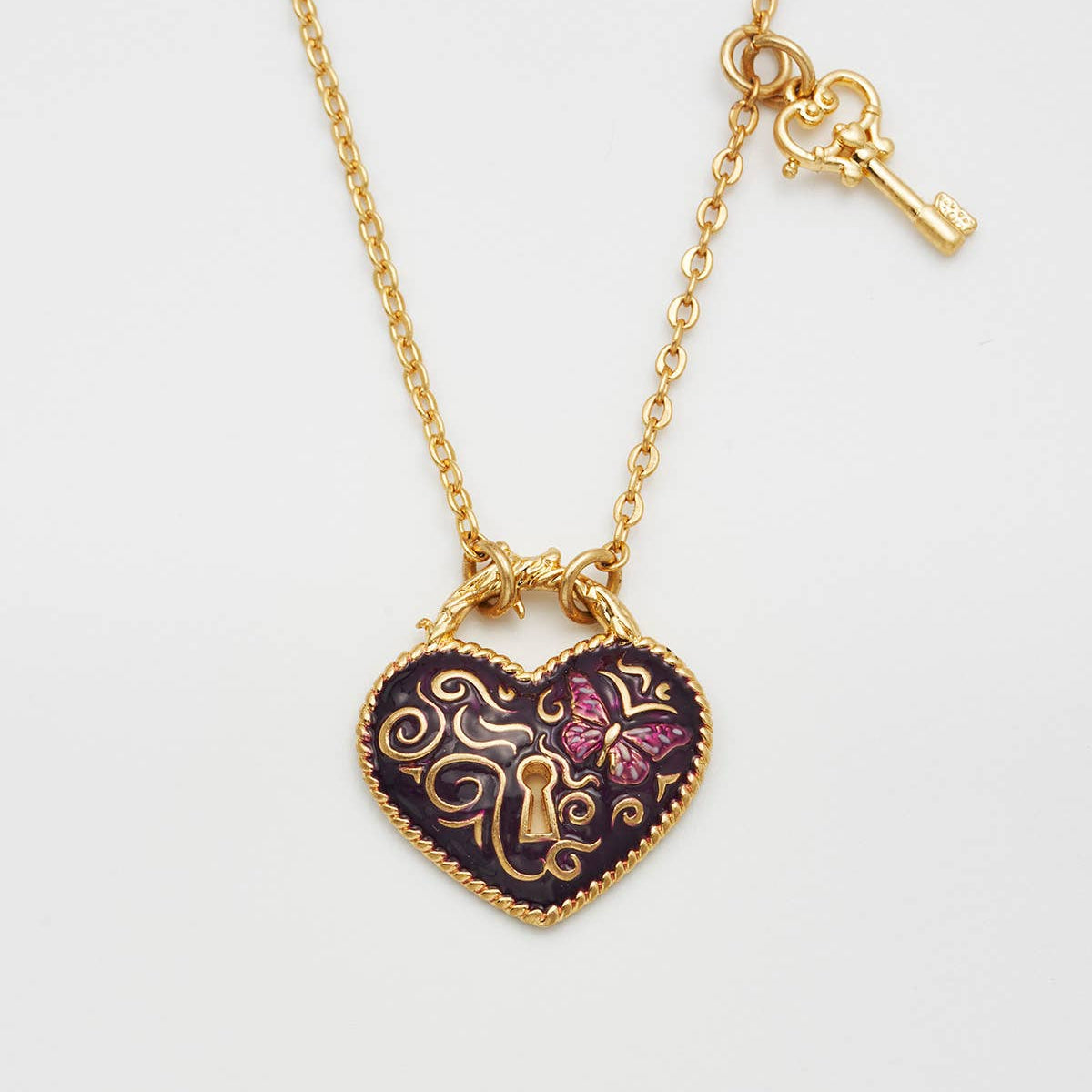 Collier Eve cœur Cadenas et clé - Fable England - plaqué or