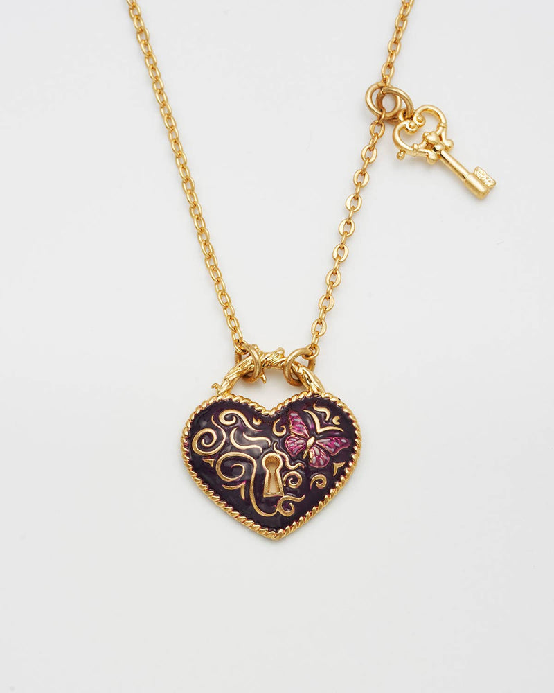 Collier Eve cœur Cadenas et clé - Fable England - plaqué or