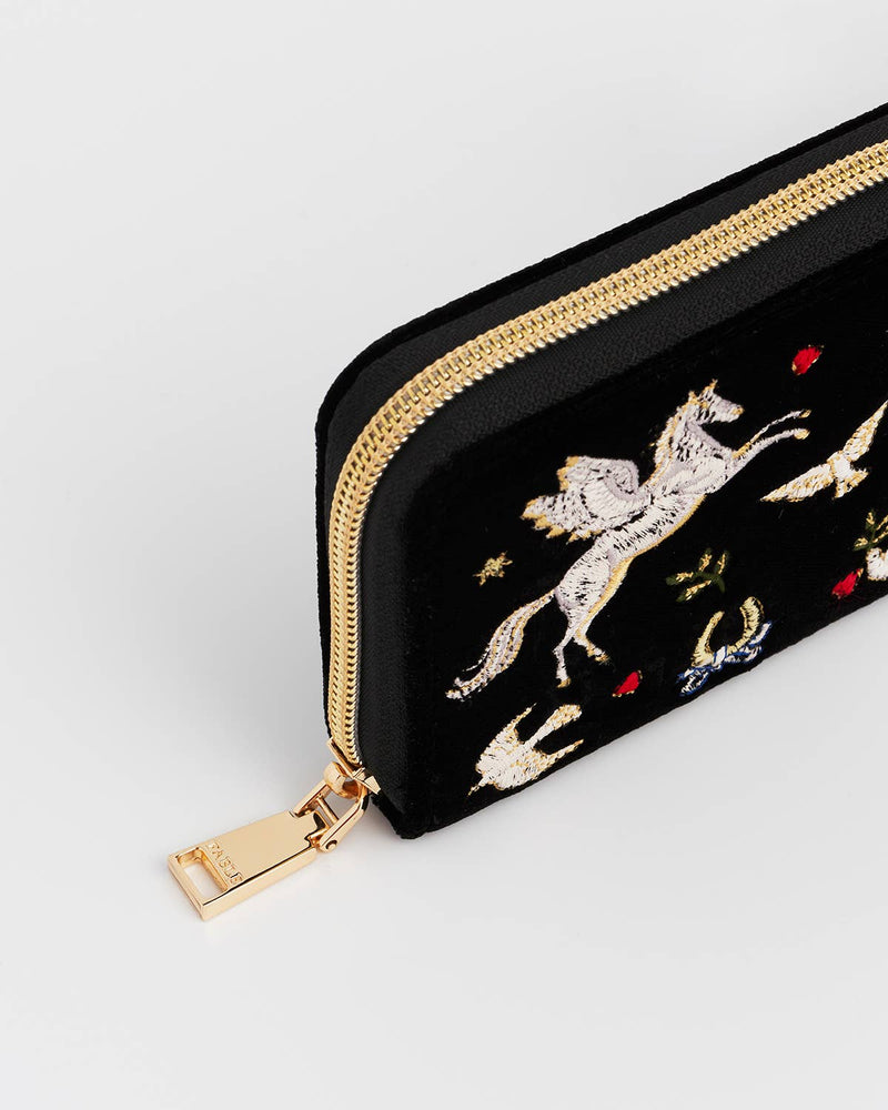 Portefeuille Brodé Céleste Velours Noir – Fable England