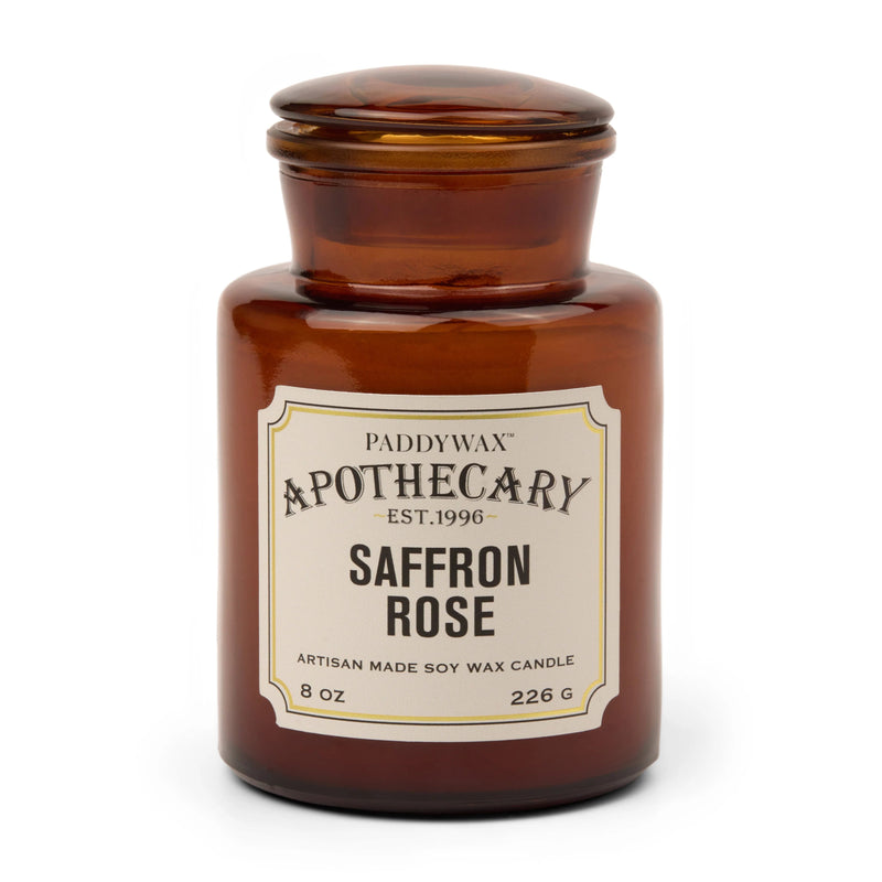 Bougie Parfumée Apothicaire Safran & Rose 226 g – Verre Ambré Vintage