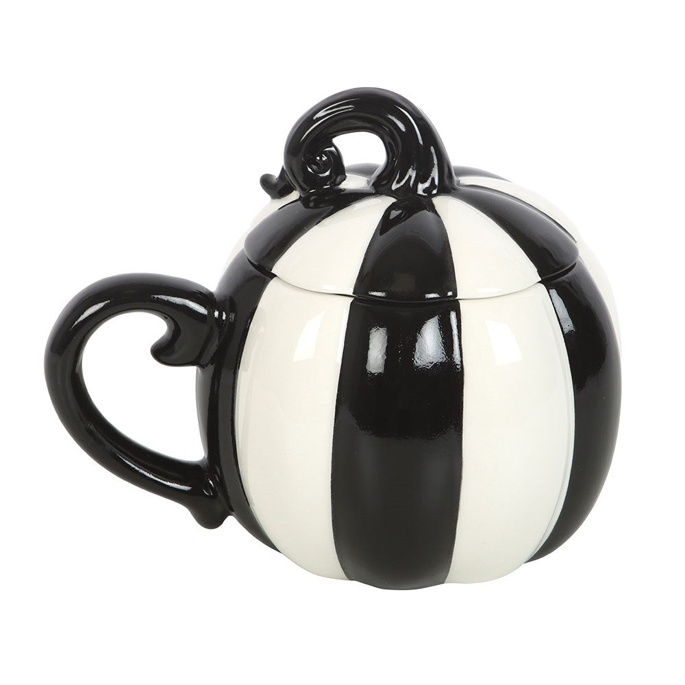 Mug Citrouille Rayé Noir et Blanc avec Couvercle