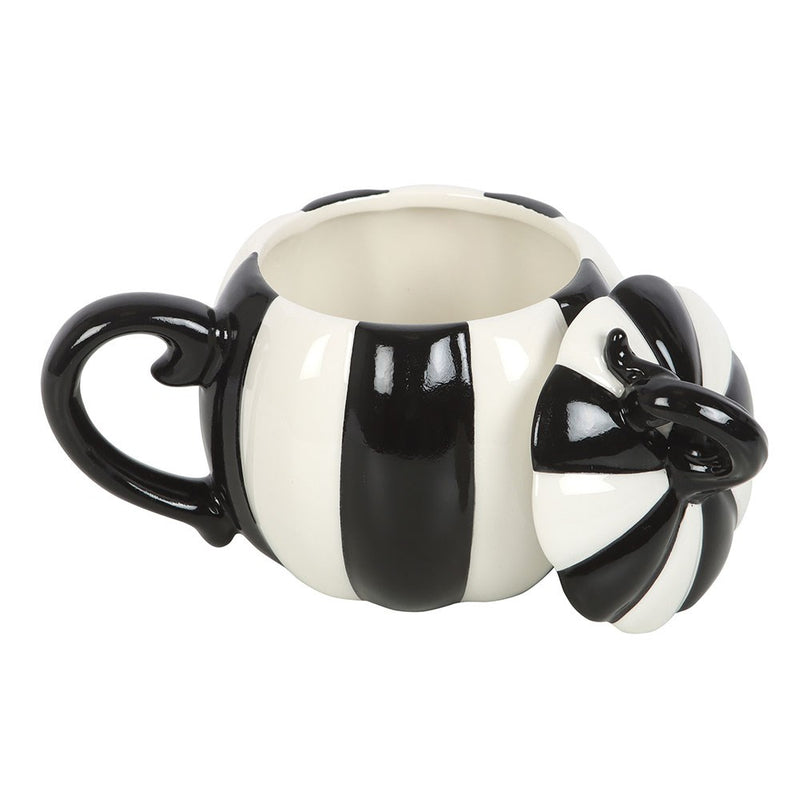 Mug Citrouille Rayé Noir et Blanc avec Couvercle