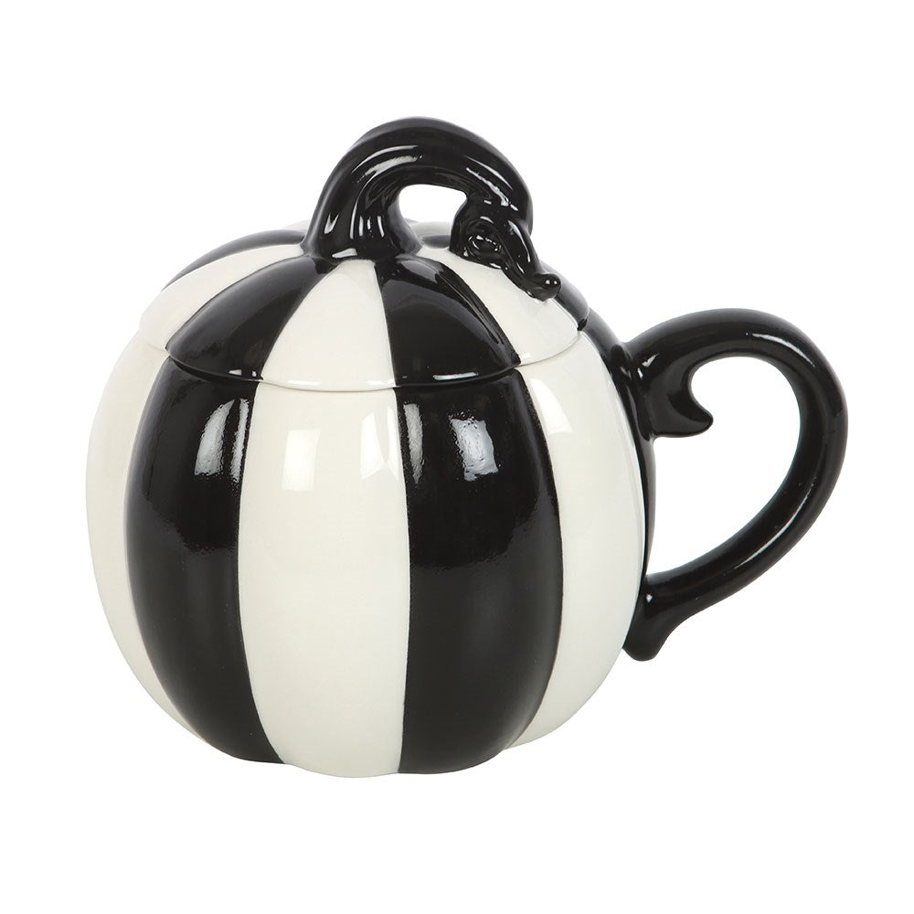 Mug Citrouille Rayé Noir et Blanc avec Couvercle
