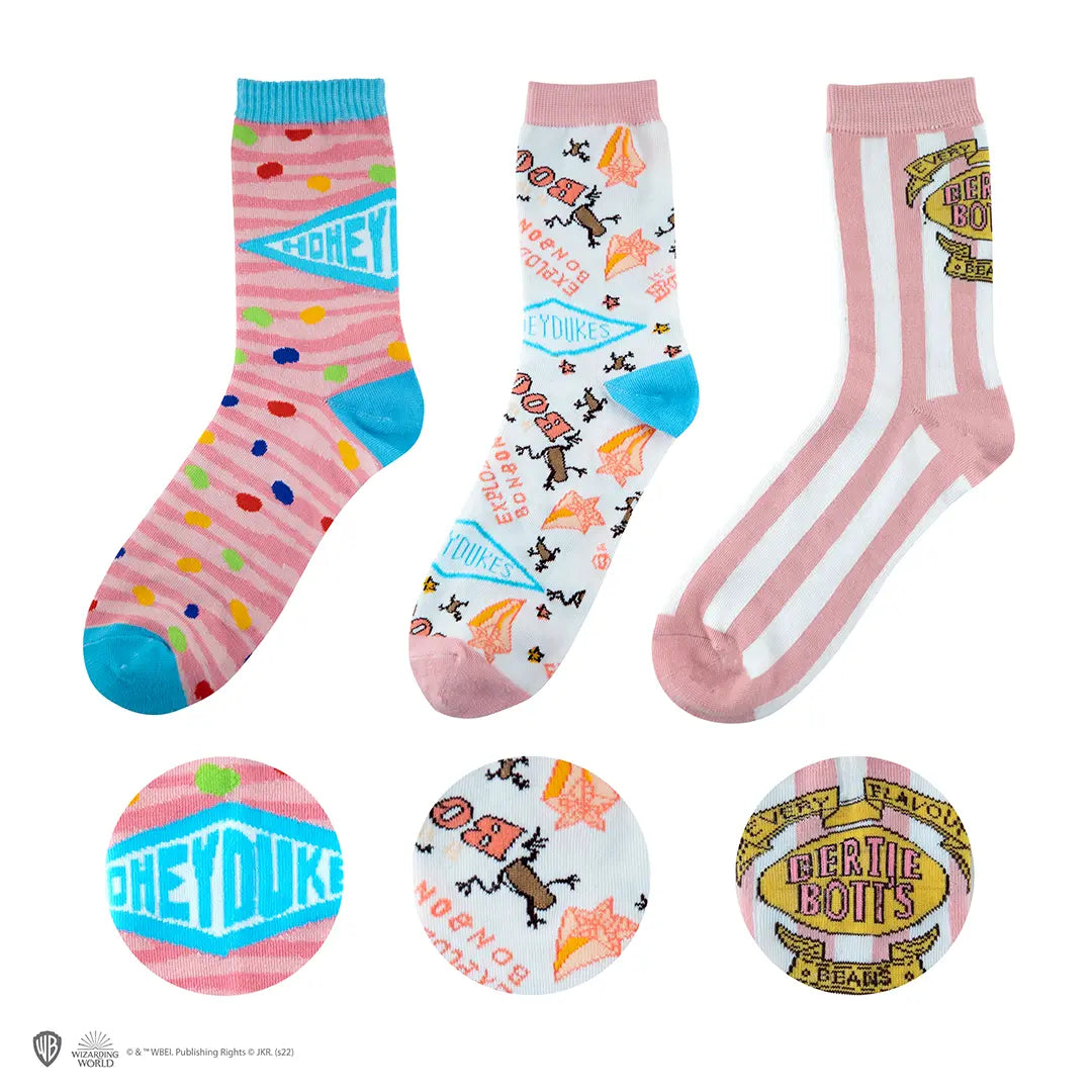 Chaussettes Harry Potter Honeydukes et Bertie Bott’s – Lot de 3 paires – Taille 35 à 45