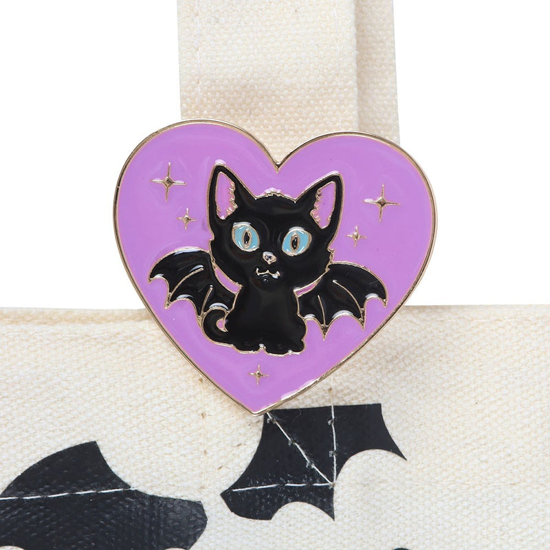 Tote Bag Chats Noirs et Chauves-Souris avec Broche Émaillée – Collection Cute & Creepy