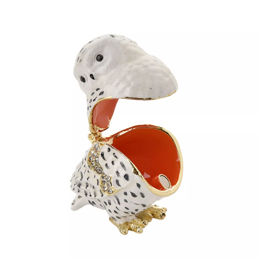 Boîte à bijoux Chouette Harfang des Neiges - Métal émaillé