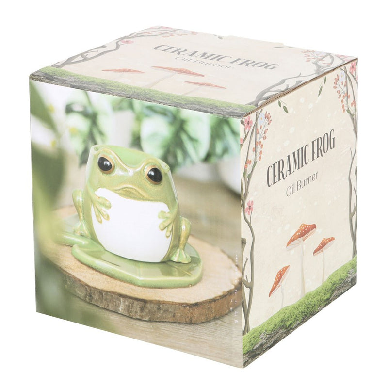 Brûle-parfum grenouille en céramique émaillée sur feuille de nénuphar