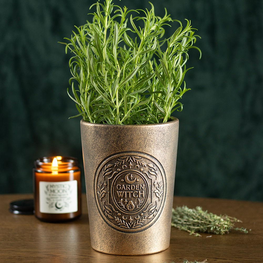 Pot de Fleurs « Garden Witch » en Terre Cuite Effet Bronze – Cache-Pot Sorcière du Jardin