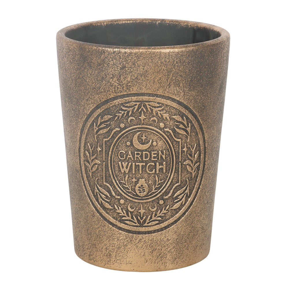 Pot de Fleurs « Garden Witch » en Terre Cuite Effet Bronze – Cache-Pot Sorcière du Jardin