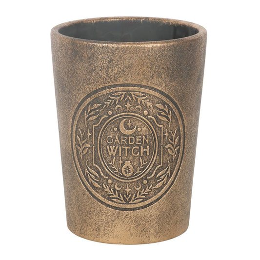 Pot de Fleurs « Garden Witch » en Terre Cuite Effet Bronze – Cache-Pot Sorcière du Jardin