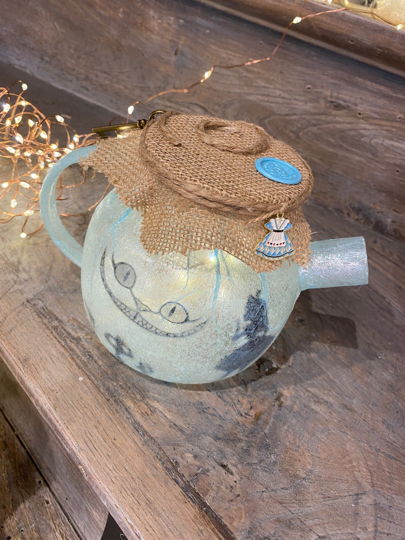 Lanterne artisanale Théière - Alice au Pays des Merveilles BLEUE
