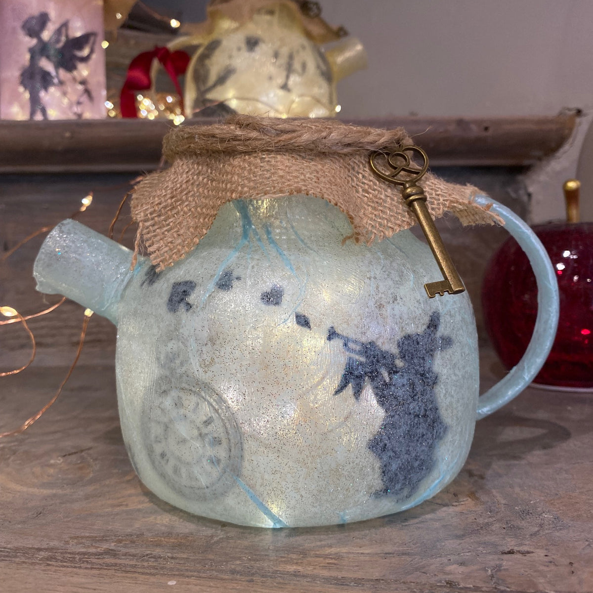 Lanterne artisanale Théière - Alice au Pays des Merveilles BLEUE