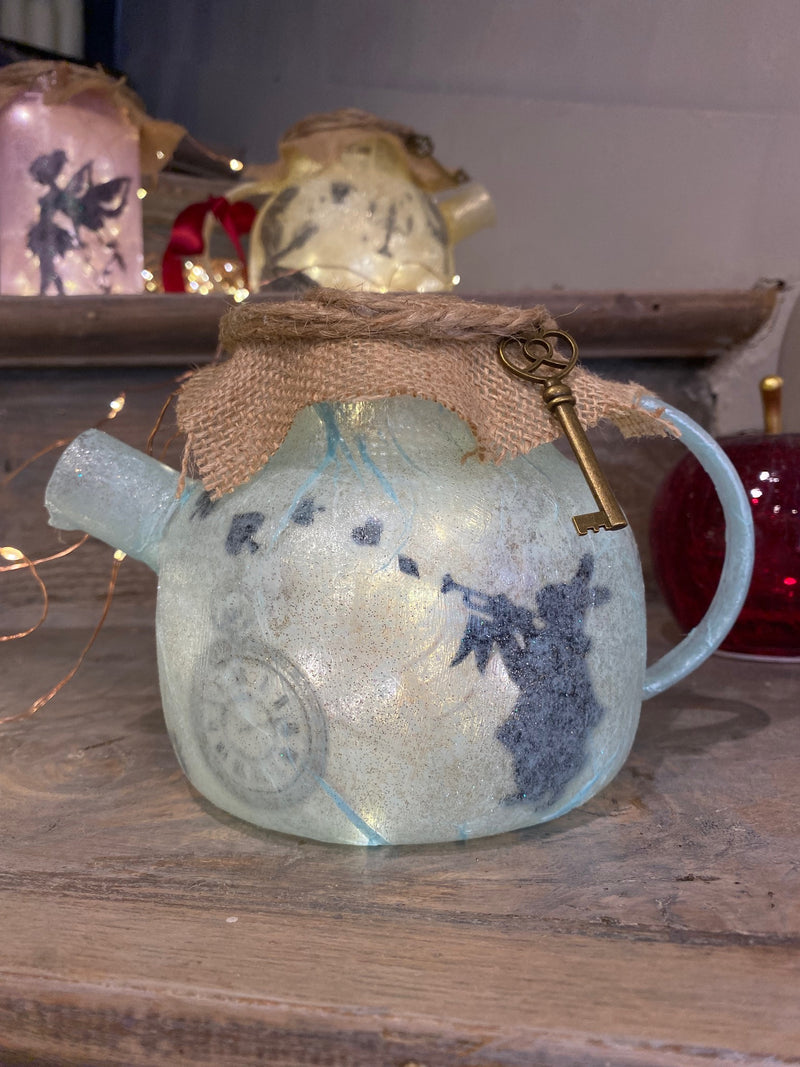 Lanterne artisanale Théière - Alice au Pays des Merveilles BLEUE