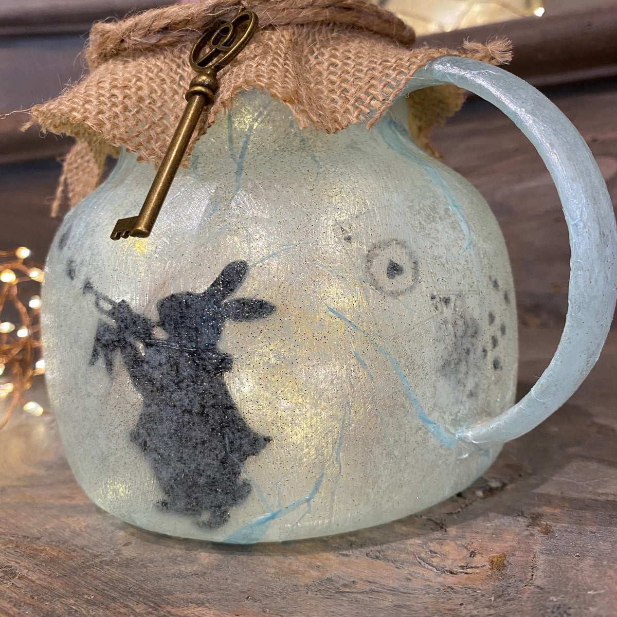 Lanterne artisanale Théière - Alice au Pays des Merveilles BLEUE