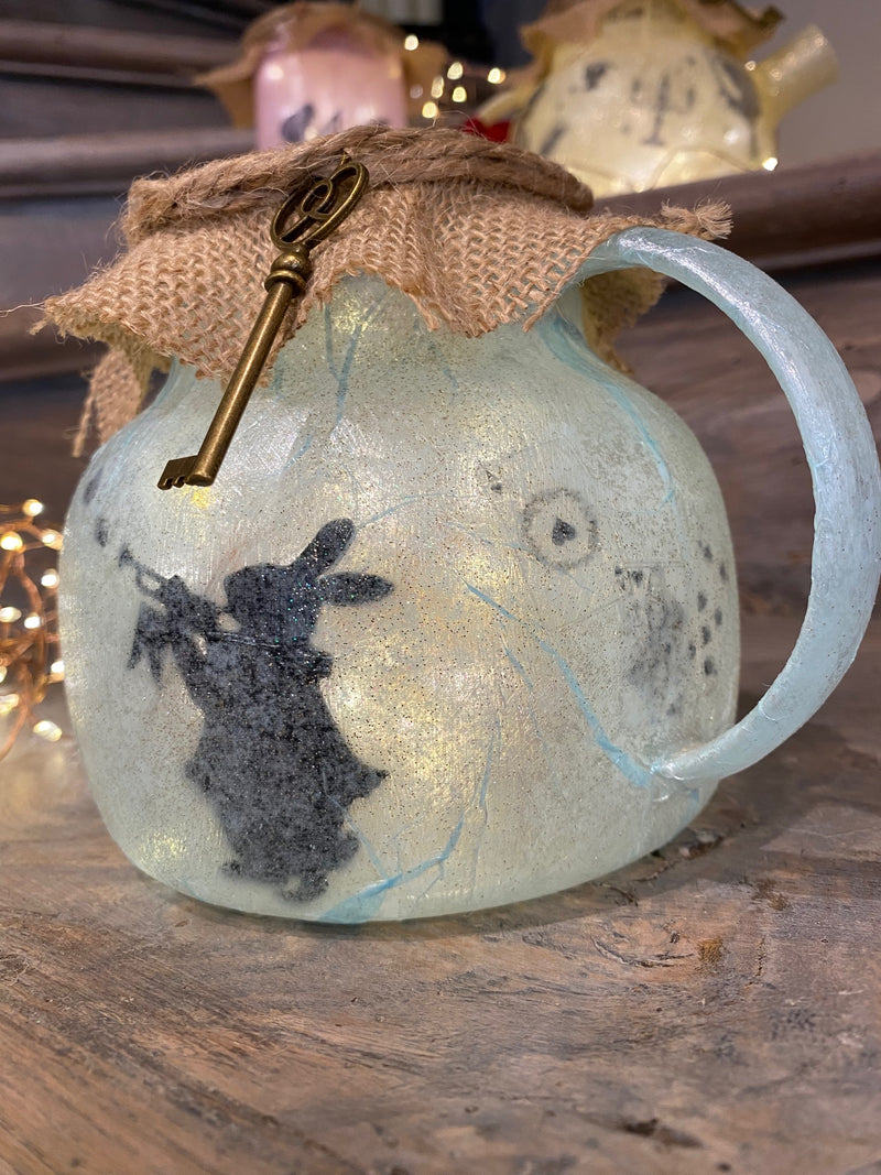 Lanterne artisanale Théière - Alice au Pays des Merveilles BLEUE