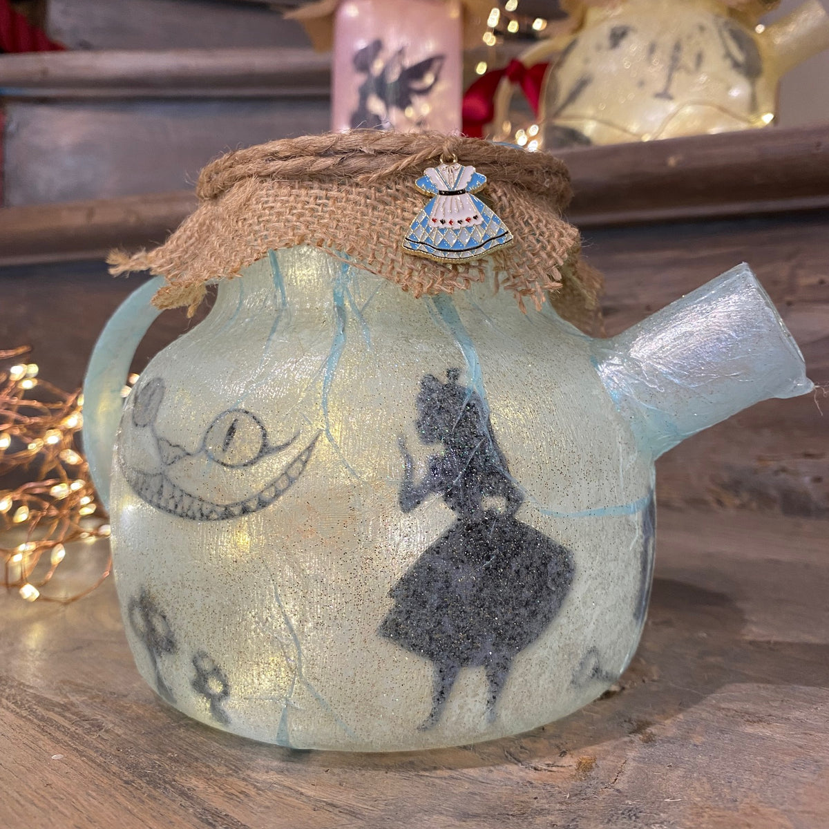 Lanterne artisanale Théière - Alice au Pays des Merveilles BLEUE