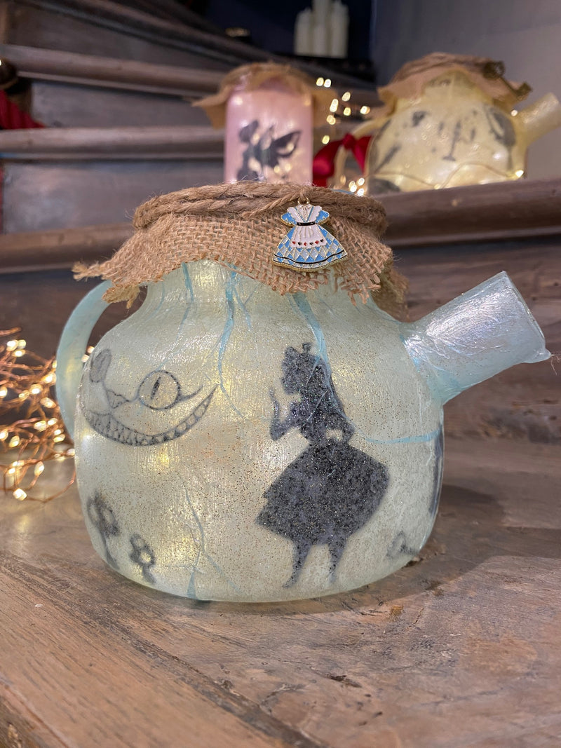 Lanterne artisanale Théière - Alice au Pays des Merveilles BLEUE