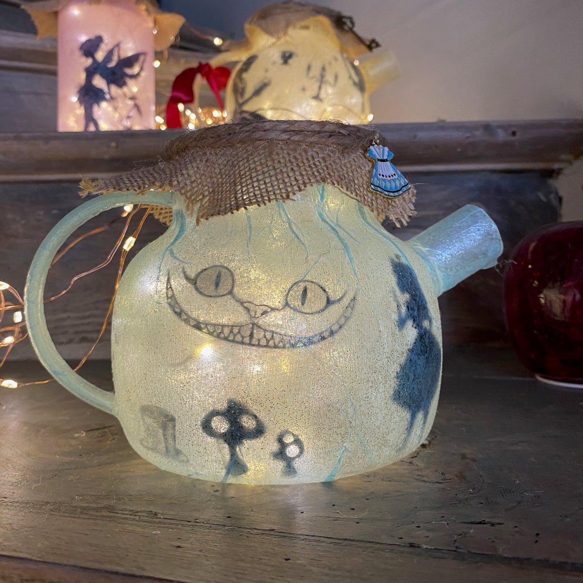 Lanterne artisanale Théière - Alice au Pays des Merveilles BLEUE