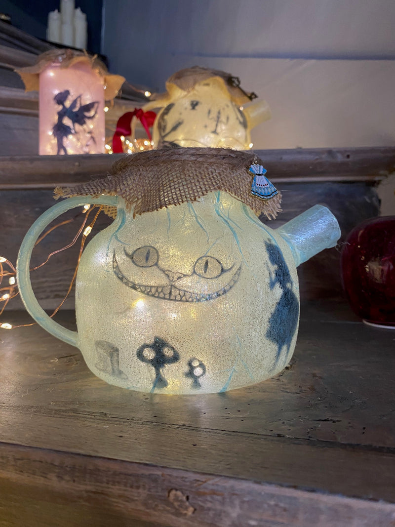 Lanterne artisanale Théière - Alice au Pays des Merveilles BLEUE