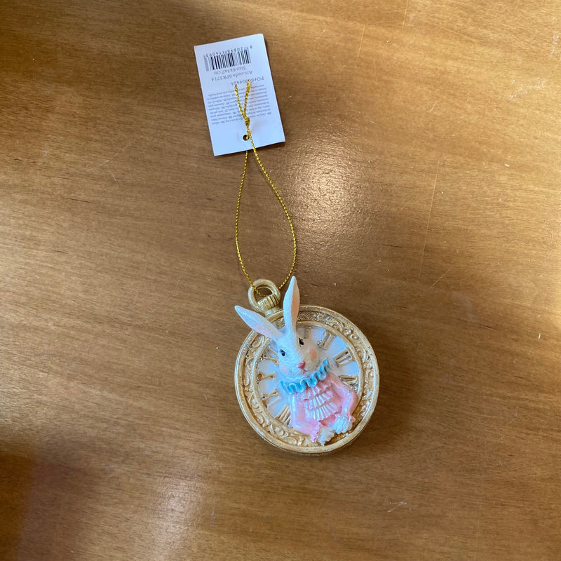 Décoration à suspendre – Lapin d’Alice au Pays des Merveilles avec horloge dorée (7 cm)