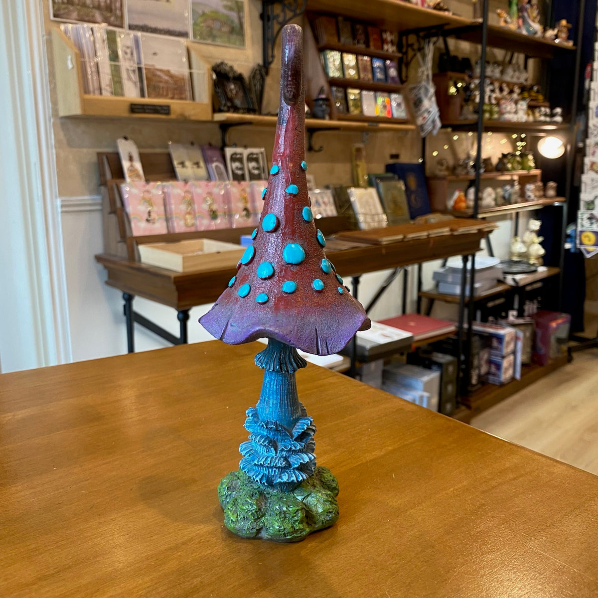 Champignon décoratif féerique – Rouge, violet et turquoise – Hauteur 24 cm