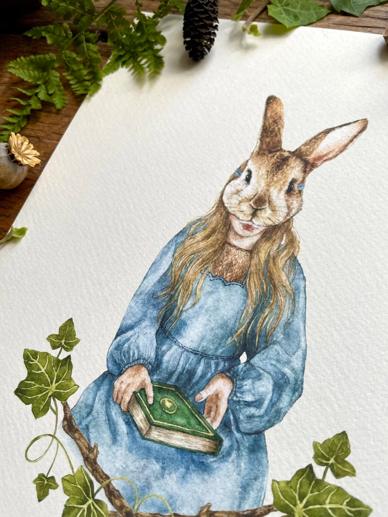 Illustration Jeune fille au masque de Lièvre - Art poétique et imaginaire forestier