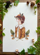 Illustration jeune fille au masque de renard – Élégance automnale et univers onirique