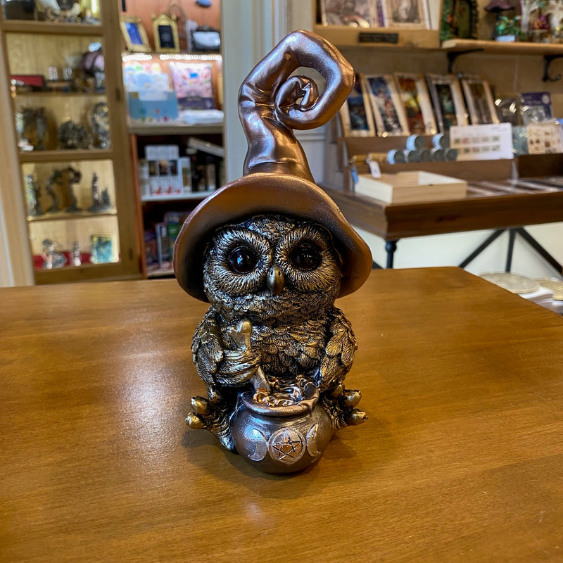 Figurine Hibou Alchimiste – Effet cuivre patiné