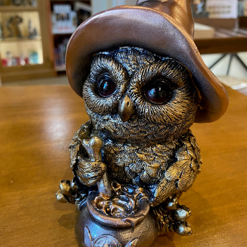 Figurine Hibou Alchimiste – Effet cuivre patiné