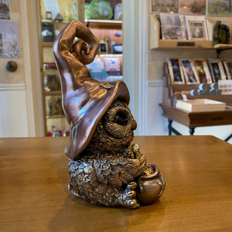 Figurine Hibou Alchimiste – Effet cuivre patiné