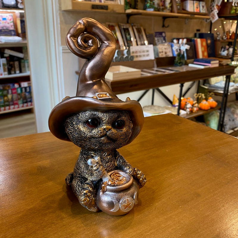 Figurine Chat Sorcier – Effet cuivre patiné